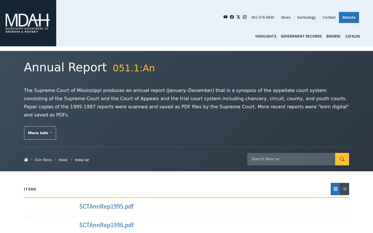 Grenada County case lookup reference to Mississippi court annual reports