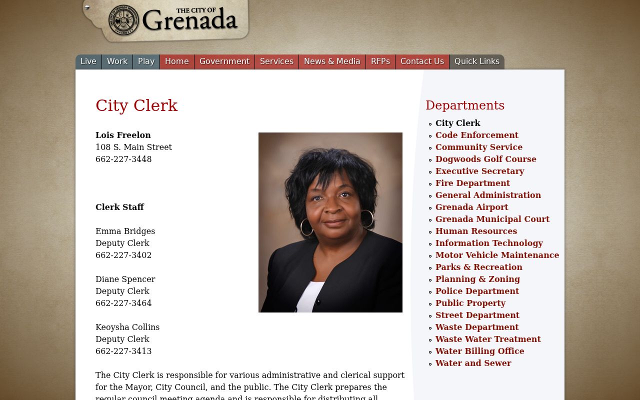 Grenada court record City Clerk office distinction
