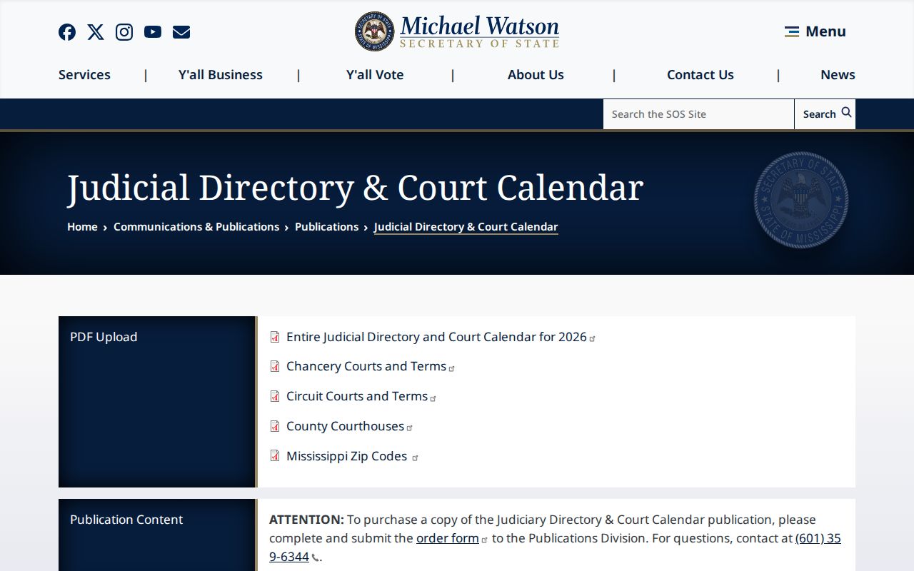 Grenada County court docket judicial directory record