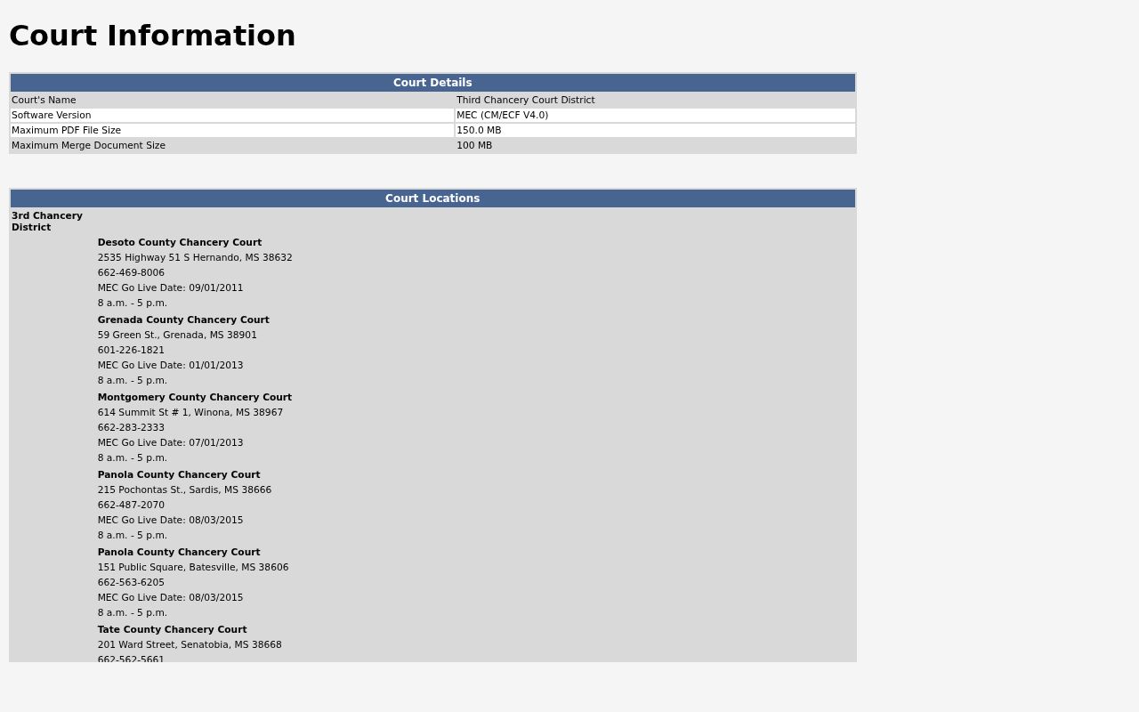 Grenada County Chancery Court docket information record