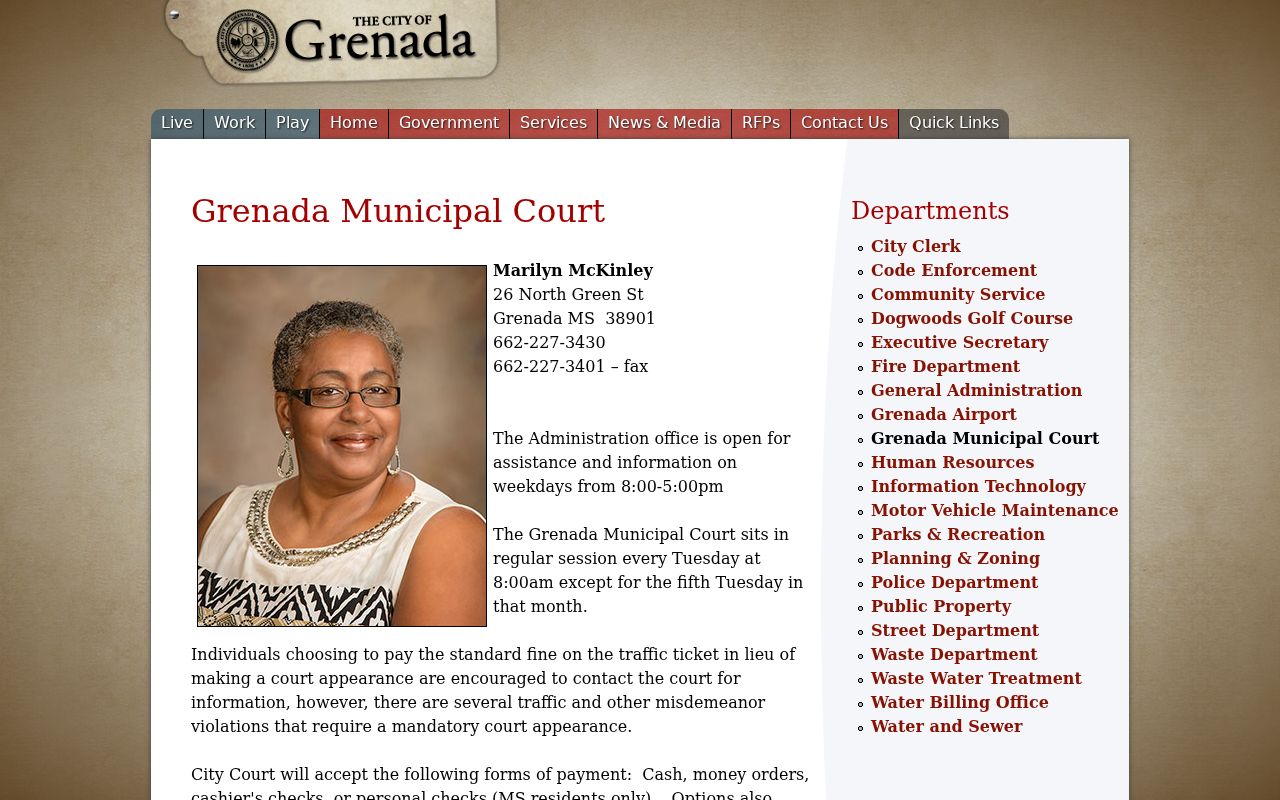 Grenada County municipal court docket schedule record